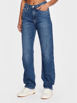Ravne hlače Calvin Klein Jeans modra