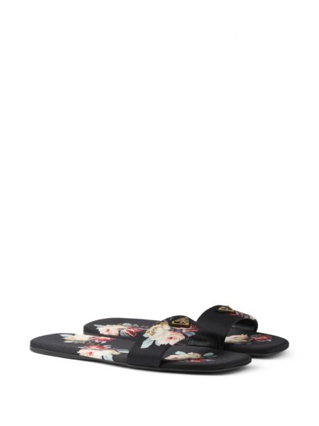 Satīna kurpes ar ziediem ar apdruku Prada melns