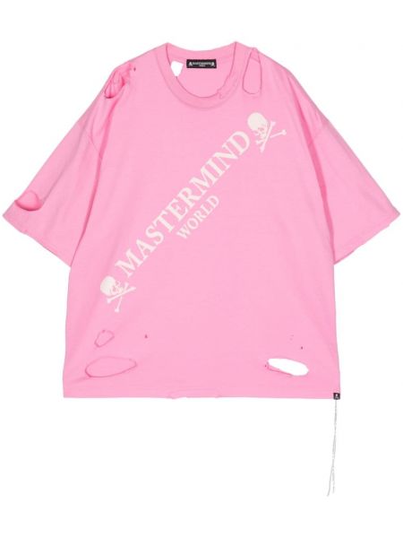 Raštuotas marškinėliai su nubrozdinimais Mastermind World rožinė