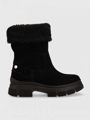 Zateplené semišové kotníkové boty na platformě Tommy Hilfiger černé
