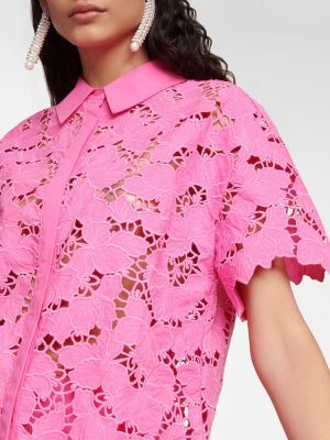 Krajková bavlněná košile Self-portrait růžová