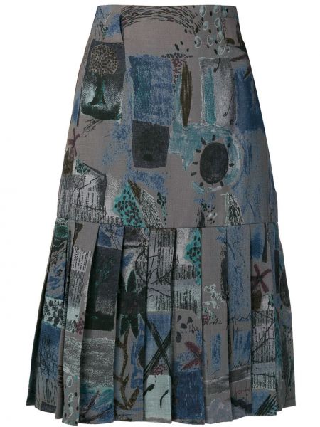 Vlněné plisovaná sukně s vysokým pasem na zip Jean Louis Scherrer Pre-owned - modrá