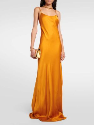 Szatén hosszú ruha Victoria Beckham narancsszínű