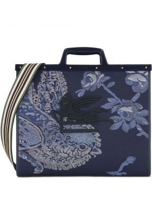 Žakárová nákupná taška s výšivkou Etro modrá