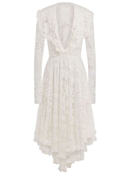Коктейлна рокля на цветя с дантела Philosophy Di Lorenzo Serafini бяло