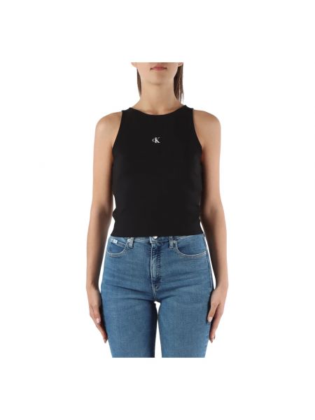 Lyocell top mit print mit rundem ausschnitt Calvin Klein Jeans schwarz