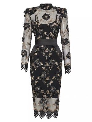 Кружевное платье миди с вышивкой Zhivago черное