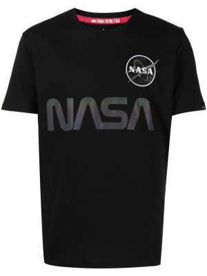 Βαμβακερή μπλούζα με σχέδιο Alpha Industries μαύρο