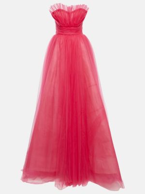 Tylové dlouhé šaty Monique Lhuillier růžové