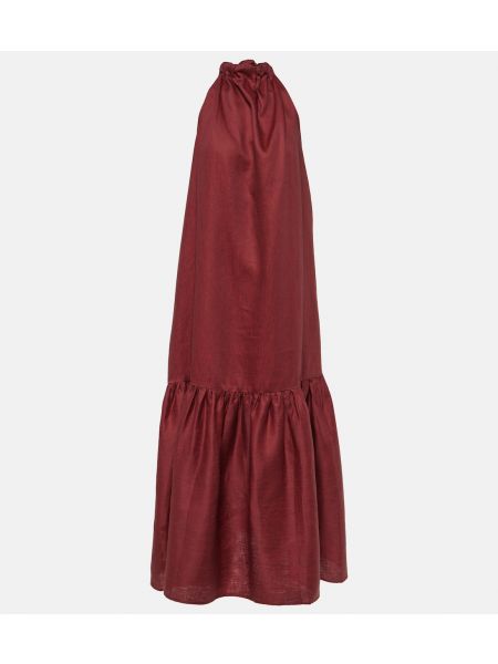 Льняное длинное платье Asceno красное