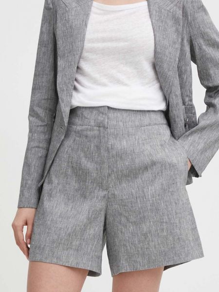 Lanene kratke hlače visoki struk Sisley siva
