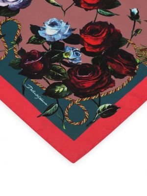 Jedwabna szal w kwiatki z nadrukiem Dolce And Gabbana czerwona