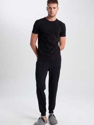 Приталенные брюки с коротким рукавом с круглым вырезом Defacto черные