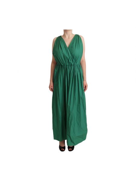 Sukienka długa bez rękawów z wiskozy z dekoltem w serek Dolce And Gabbana zielona