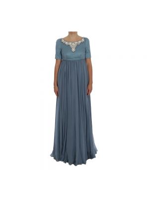 Jedwabna sukienka długa z kryształkami Dolce & Gabbana Pre-owned niebieska