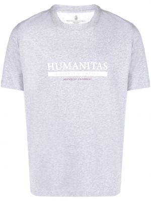 Bavlněné tričko s potiskem Brunello Cucinelli šedé