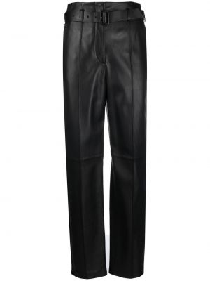 Pantalon taille haute en cuir slim Emporio Armani noir