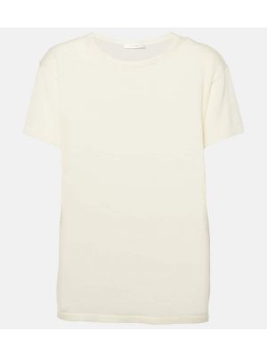 T-shirt di cachemire in maglia The Row bianco