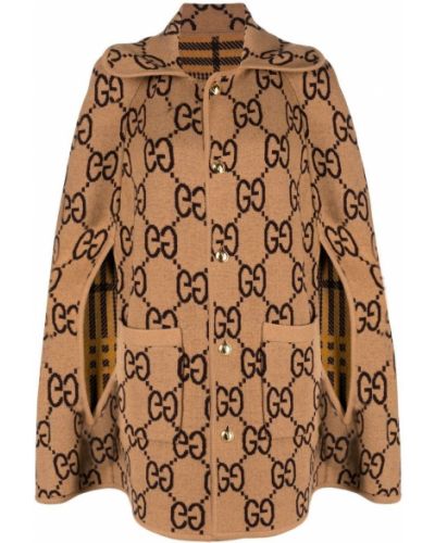 Poncho en laine réversible Gucci marron