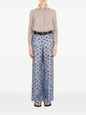 Květinové hedvábné rovné kalhoty s potiskem Silvia Tcherassi modré