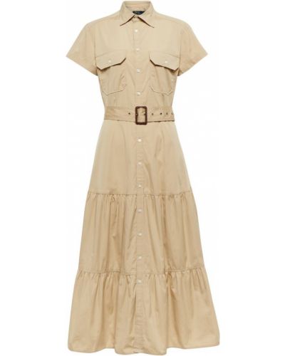Βαμβακερή μίντι φόρεμα Polo Ralph Lauren μπεζ