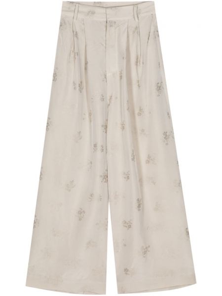 Pantaloni cu model floral cu croială lejeră din jacard Uma Wang alb