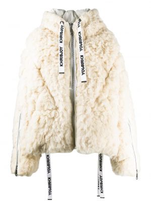 Vlněný kabát s kapucí Khrisjoy bílý