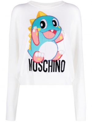 Vlněný svetr s výšivkou Moschino bílý