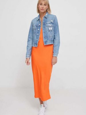 Sukienka długa Calvin Klein pomarańczowa