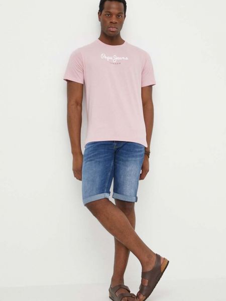 Koszulka bawełniana z nadrukiem Pepe Jeans różowa