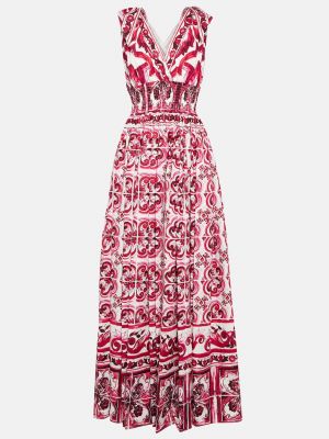 Платье макси из хлопкового поплина Majolica DOLCE&GABBANA, розовый