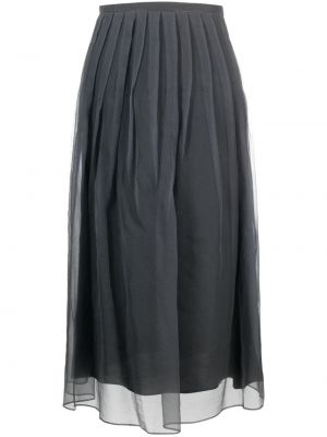 Plisované šifonové midi sukně Brunello Cucinelli šedé