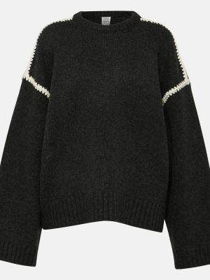 Szary haftowany sweter wełniany z kaszmiru Toteme