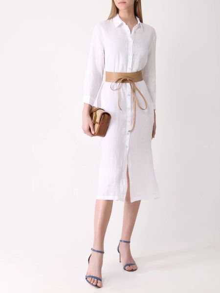 Льняное платье-рубашка 120% Lino белое