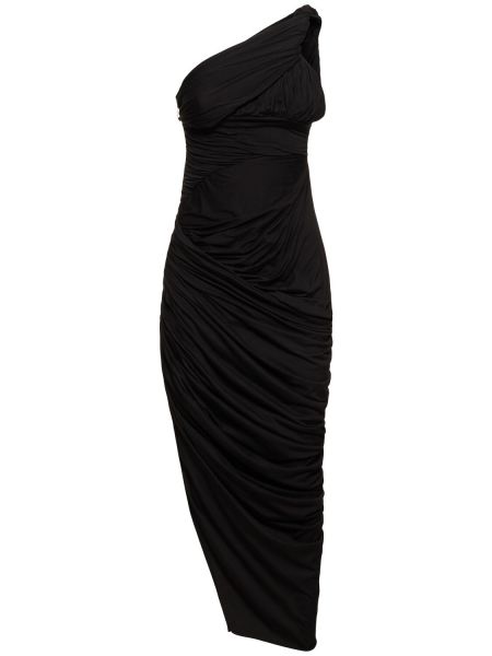 Βαμβακερή μίντι φόρεμα ντραπέ Rick Owens μαύρο