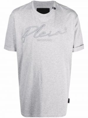 Памучна тениска бродирана Philipp Plein сиво