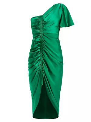Асимметричное платье-миди из атласа Zac Posen, emerald