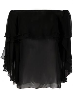 Прозрачна копринена блуза с волани Gemy Maalouf черно