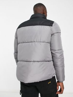 Черно-светло-серая куртка-пуховик контрастного цвета с воротником-воронкой French Connection
