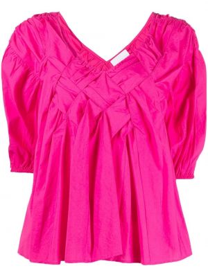 Памучна блуза с v-образно деколте Merlette розово