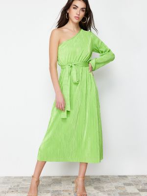 Asimetrična pletena uska midi haljina Trendyol zelena