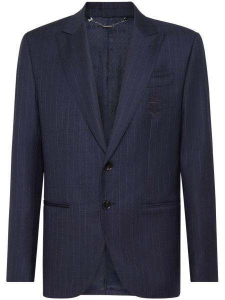 Gestreifter woll langer blazer Billionaire blau