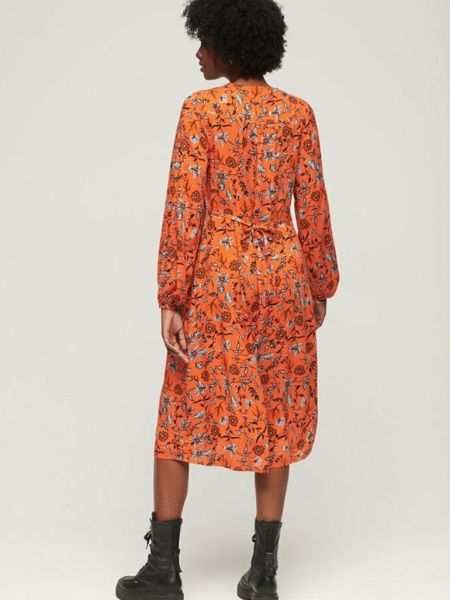 Платье миди с принтом с v-образным вырезом Superdry оранжевое