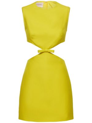 Rochie mini cu funde din crep Valentino galben