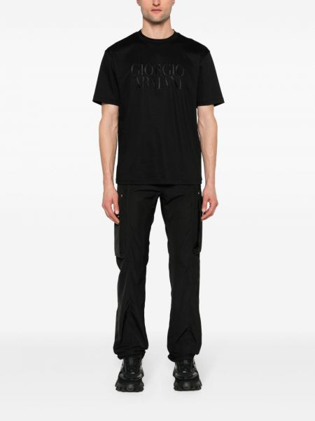 Haftowana koszulka bawełniana Giorgio Armani czarna