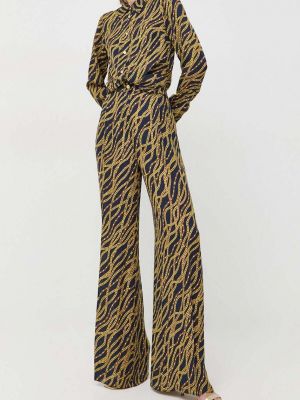 MICHAEL Michael Kors pantaloni din amestec de mătase culoarea albastru marin, lat, high waist