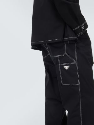 Памучни прав панталон бродирани Prada черно