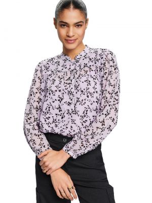 Блузка с воротником в цветочек с принтом Esprit фиолетовая