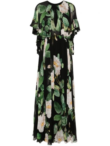 Kvetinové dlouhé šaty s potlačou Giambattista Valli čierna