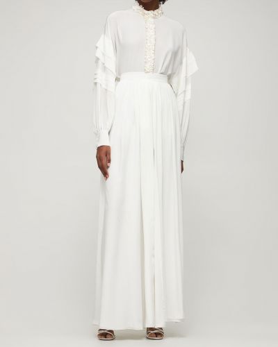 Šifonové hedvábné dlouhá sukně Elie Saab bílé